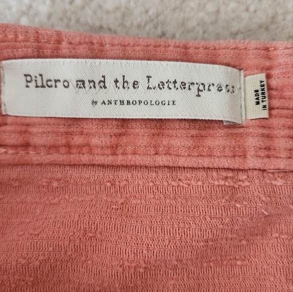 Pilcro Anthropologie Corduroy Fall Skirt front slit peach button-up size 8 - Picture 5 of 10